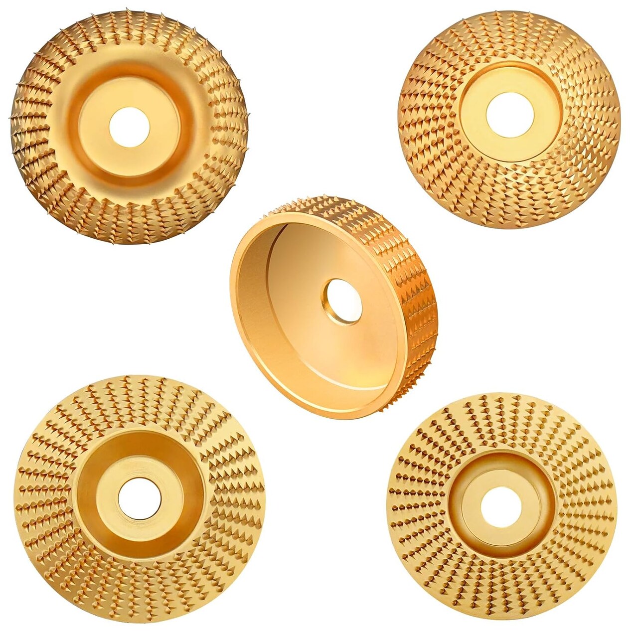 Angle Grinder Woodcarving Disc Set,Five Pcs Wood Carve Kit, 4" or 4" 1/2 with 5/8" Arbor for Angle Grinder, Wood Shaping Wheel, Stump Grinding Tools for Cutting,Grinding,Carving (5 PCS Carving Disc Set)